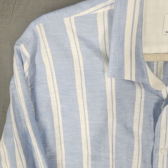 Sartoria ASA Men Button-Up Slim Fit XXL Blue Striped 100% Linen - Picture 4 of 11